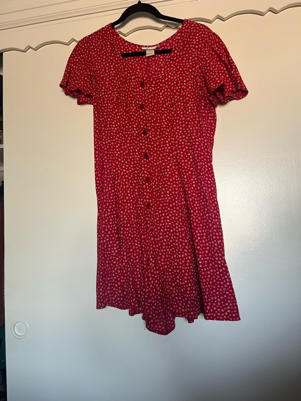 Vintage Red Floral Button-Front Romper